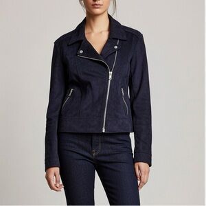 LEVEL 99 Navy Faux Suede Moto Jacket Size Small